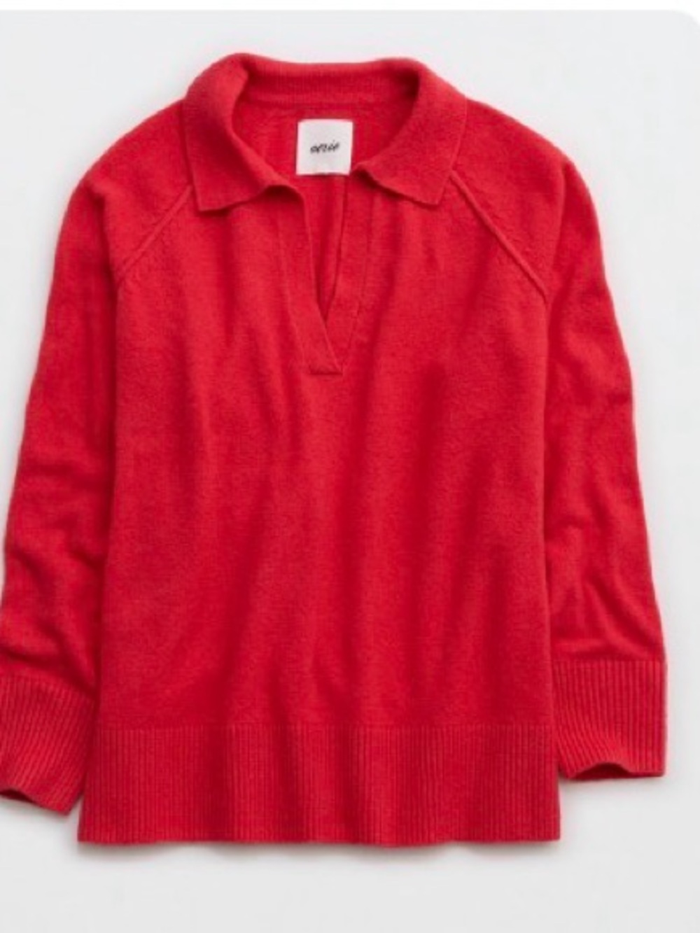 aerie unREAL Red V-Neck Polo Sweater